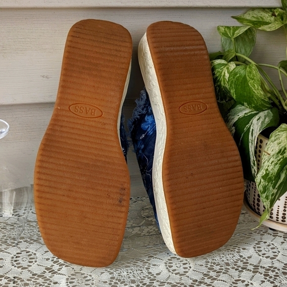 Y2K 90s Vintage Floral Distressed Chunky Platform Mules Clog Sandals Blue Size 8 - Picture 6 of 8